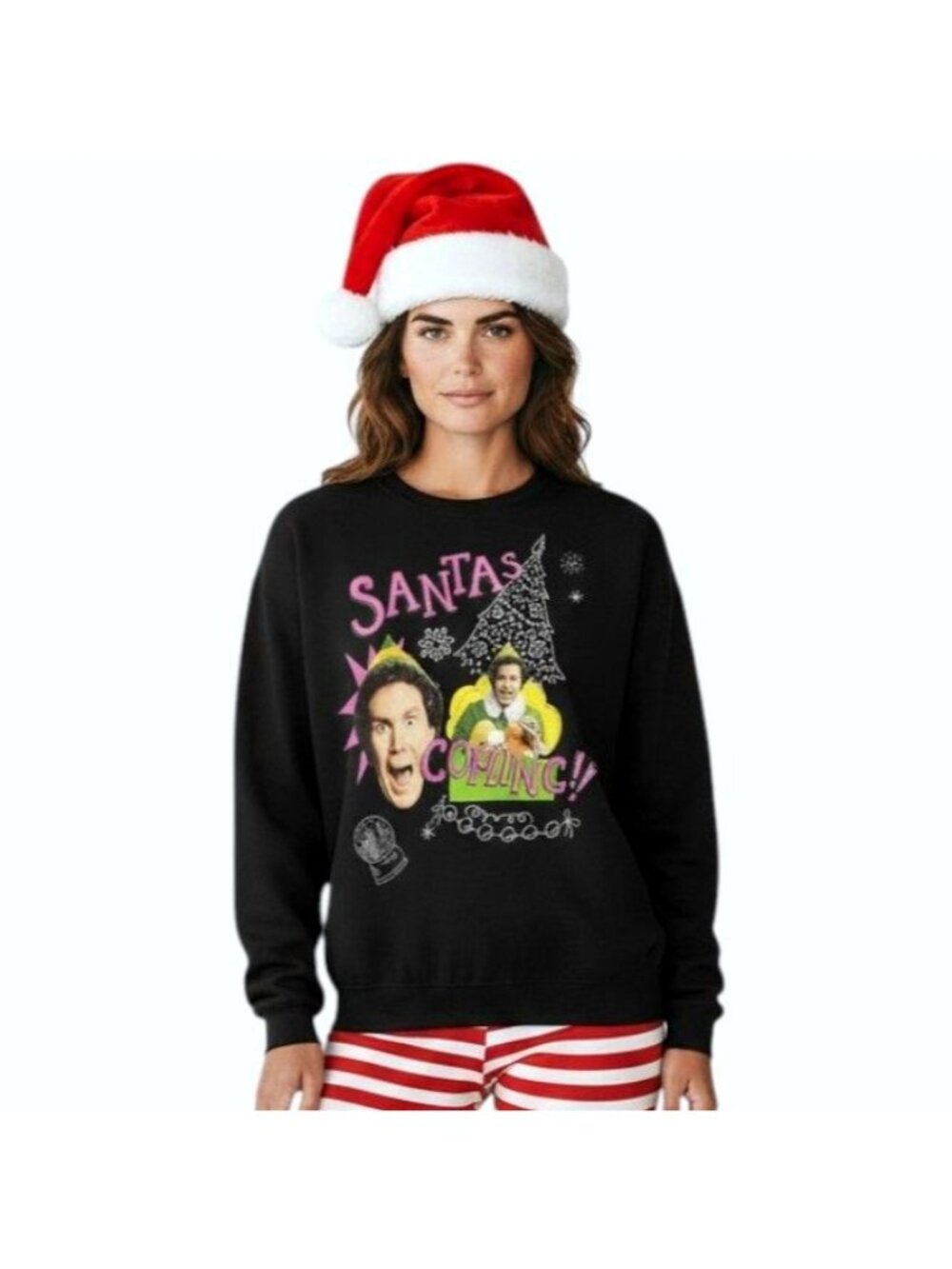 Elf Buddy Santa’s Coming Christmas Crewneck Sweatshirt Women’s XL NEW